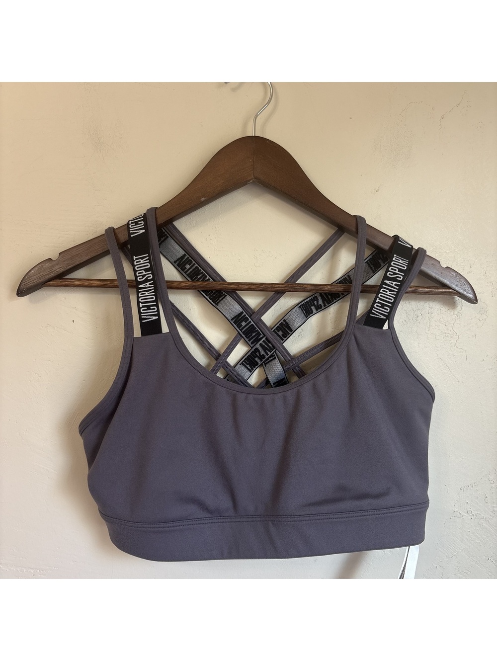 Victoria Sport Logo Strappy Back Sports Bra Charcoal Slate Grey Size Medium M
